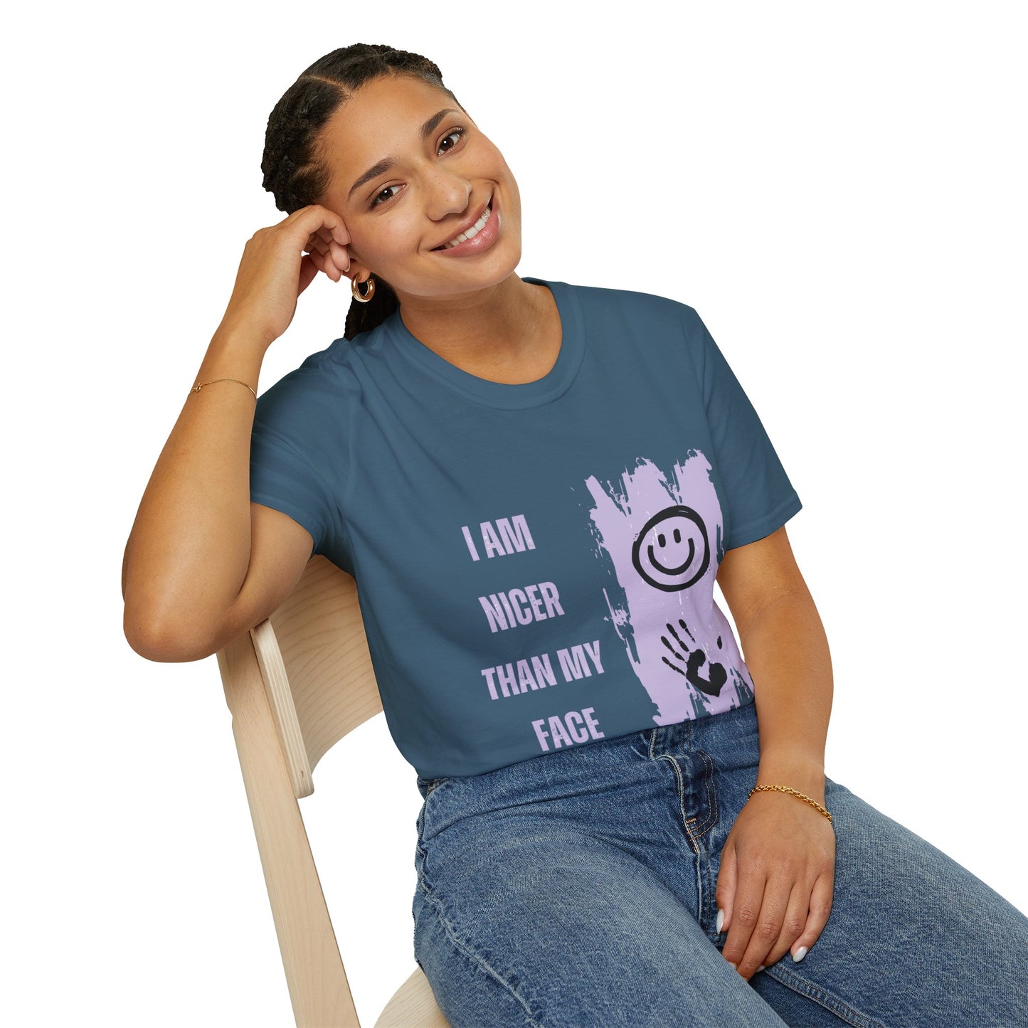I Am Nicer Than My Face Unisex Softstyle T-Shirt - Fun & Positive Vibes for Everyday Wear