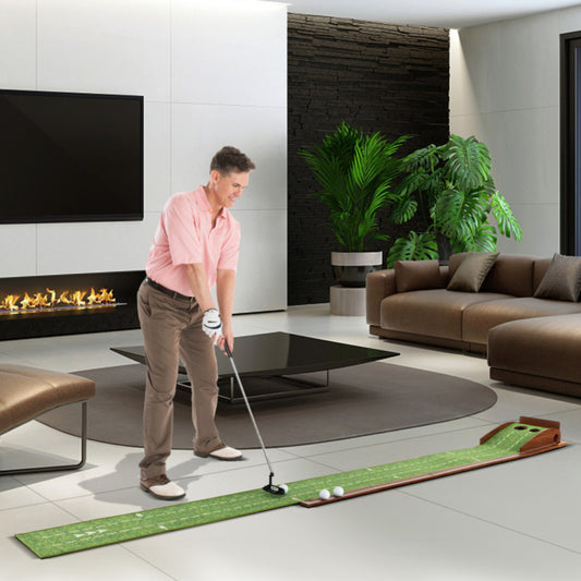 Golf Putting Mat Practice Training Aid With Auto Ball Return And 2 Hole Sizes