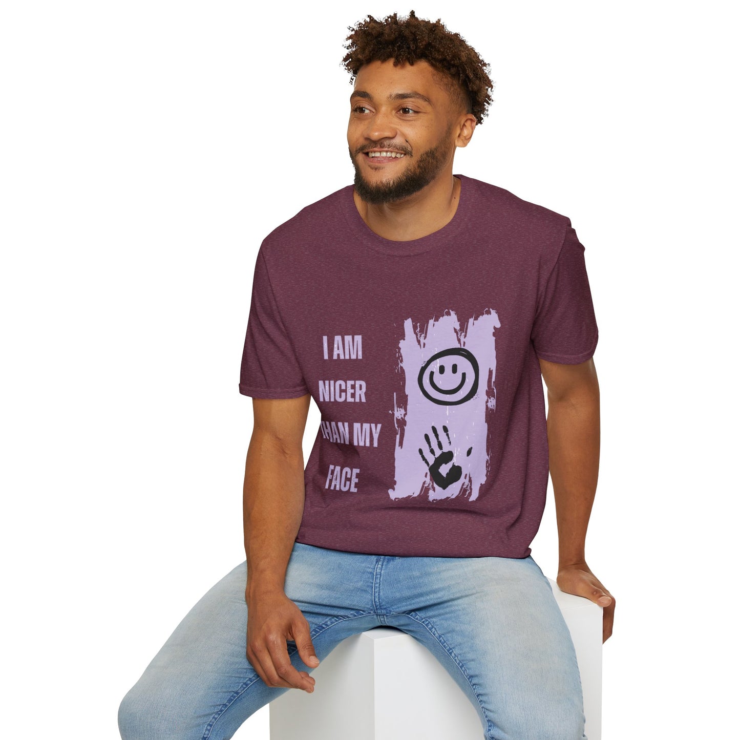 I Am Nicer Than My Face Unisex Softstyle T-Shirt - Fun & Positive Vibes for Everyday Wear
