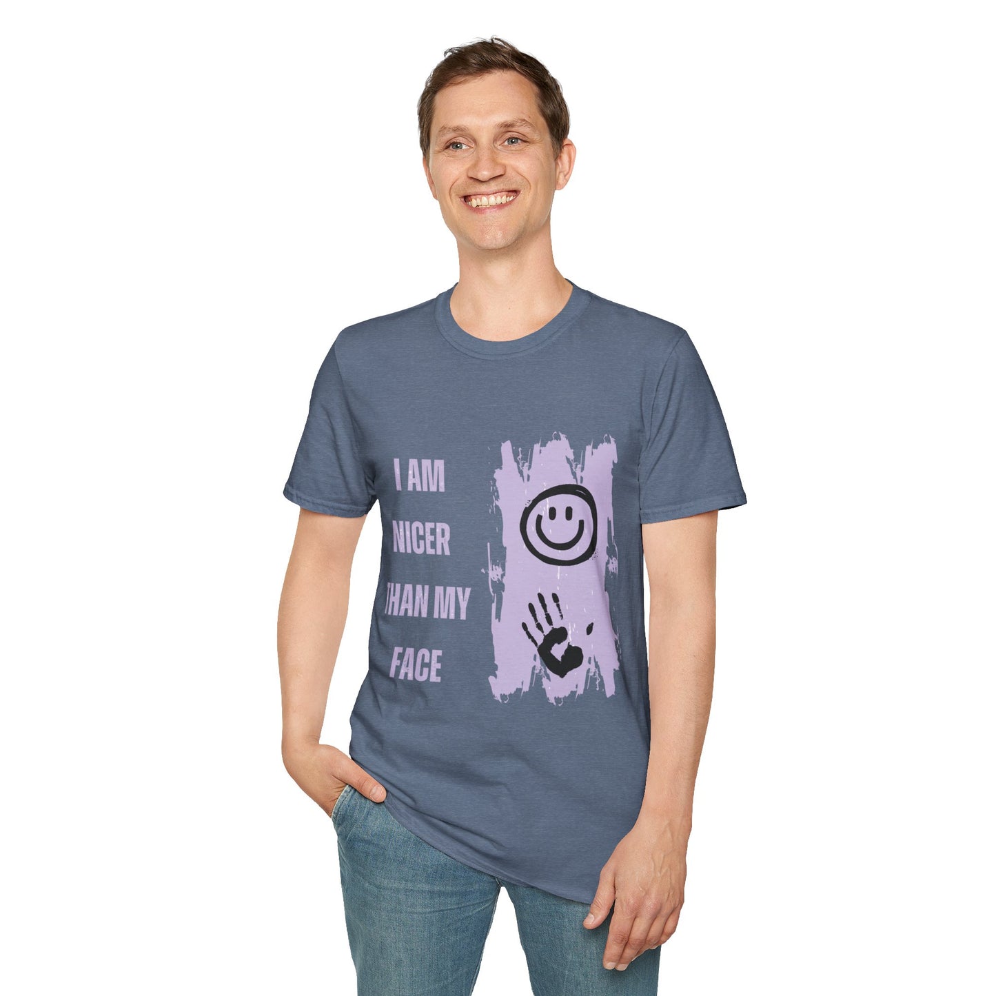 I Am Nicer Than My Face Unisex Softstyle T-Shirt - Fun & Positive Vibes for Everyday Wear