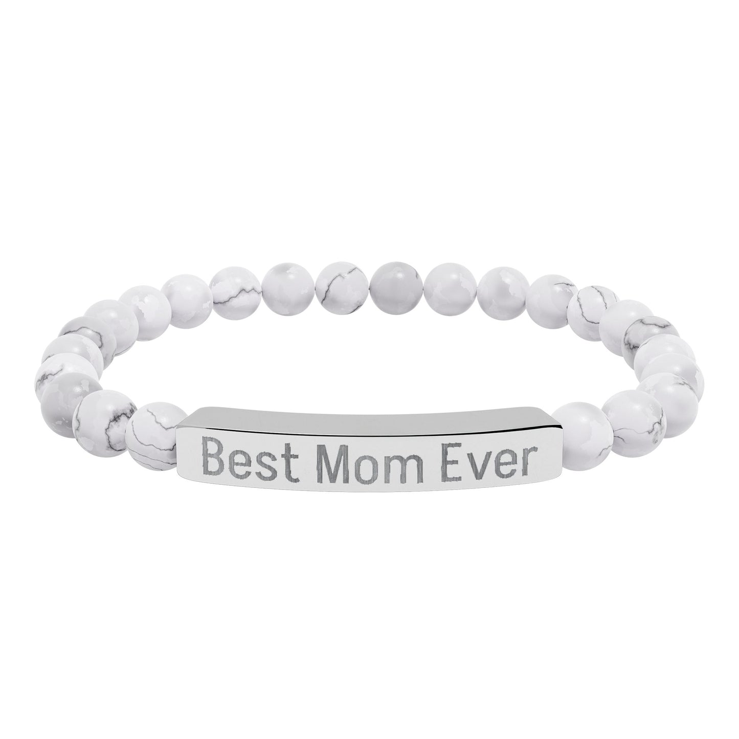 Natural Stone Stretch Bar Bracelet Personalize (Engraving) Mother's Day